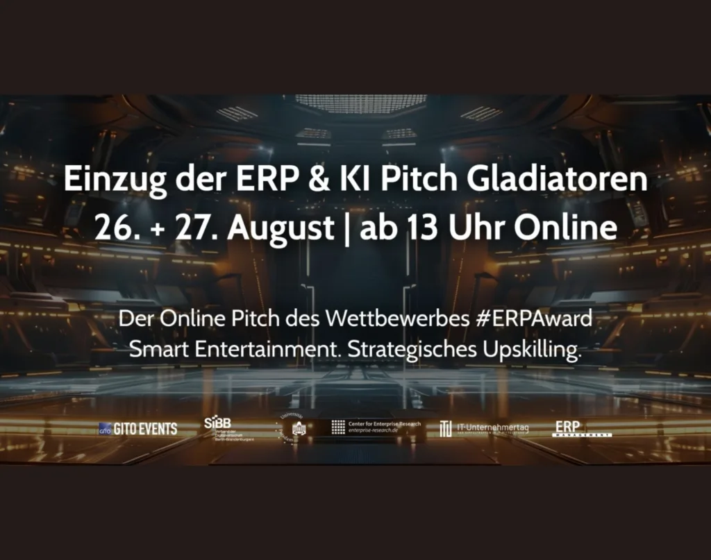 Einzug der ERP & KI Pitch Gladiatoren – Online-Pitch des #ERPAward am 26. und 27. August 2026 ab 13 Uhr